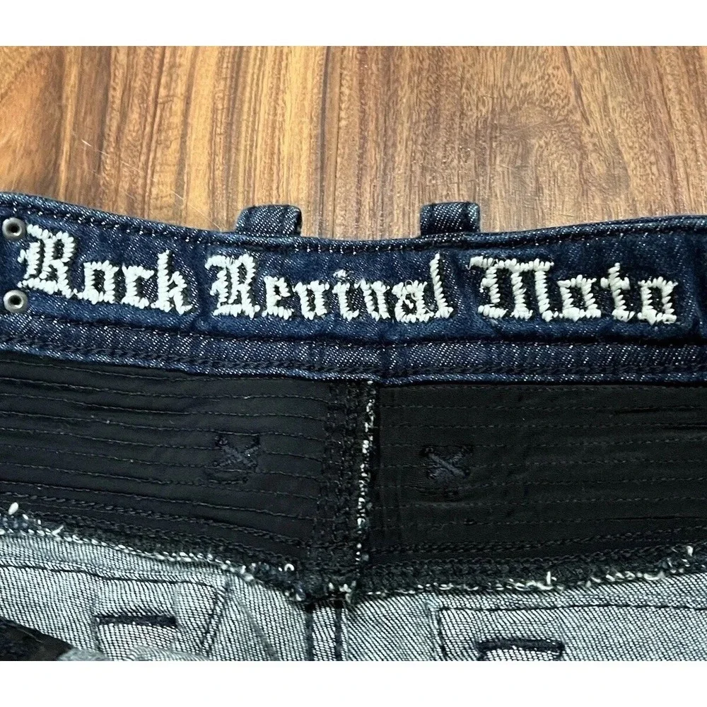 Rock Revival Moto Distressed Rip Zipper Vaclar Jeans RR Motorcycle Biker 32x31